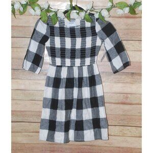 NWT Old Navy Girls Smocked Black & White Buffalo Print Dress Size M (8) Stretch
